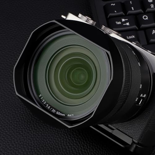 Haoge Square Metal Lens Hood for Panasonic LUMIX S 20-60mm F3.5-5.6 Lens with Metal Cap Kit S-R2060 Bayonet Shades Accessories