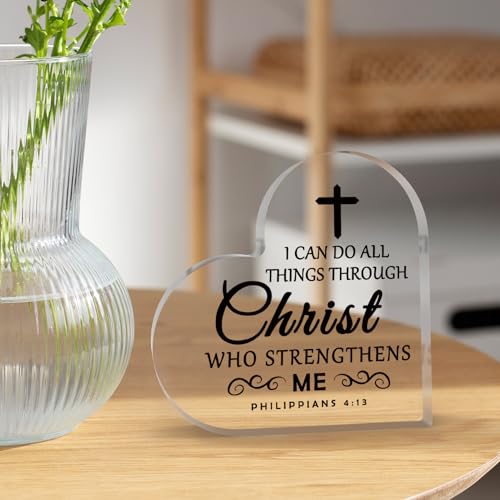 Religious Bible Verses Gift Appreciation Gift for Pastor Acrylic Heart-Shaped Keepsake Baptism Gifts for Boy Girl First Communion Presents Acrylic Heart Plaque Christian Gifts for Women Catholic Gift