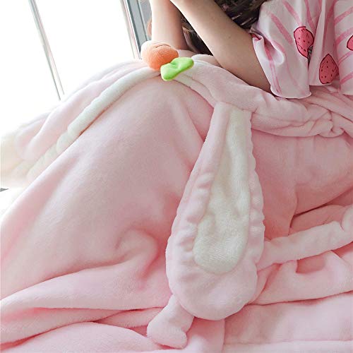 Cute Bunny Super Soft Hooded Shawl Lolita Warm Comfy Fleece Wearable Blanket (Pink White) Pink White