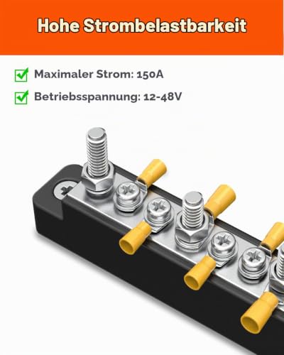 Busbar Distribution Block 12V 150A Power Distributor Pack of 2 | 6 x M4 and 4 x M6 Terminal Bolts, 12 V Distribution Block with Cover, for Car Boat Marine Solar RV DC Copper Set 6 x M4 & 4 x M6 Klemmenbolzen