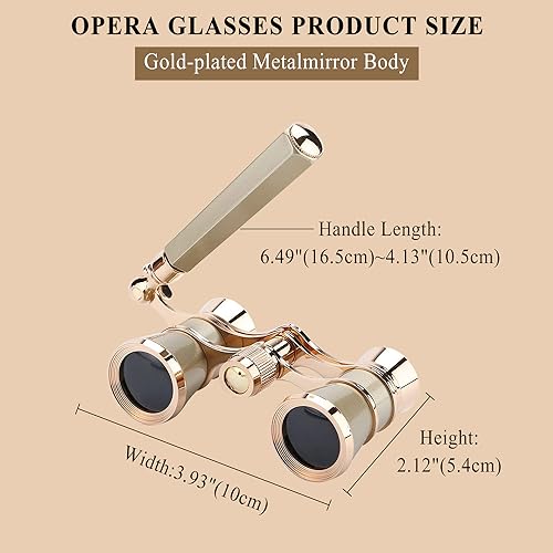 Aroncent Opera Glasses Binoculars 3X25 Theater Glasses Mini Binocular Compact with Handle for Adults Ladies Women in Opera Musical Concert B-Gold with Handle