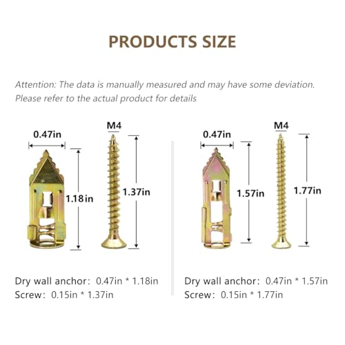 JASEN.NO 1.18-inch self-drilling drywall anchors and screws, 100-piece kit for wall decor and furniture repair