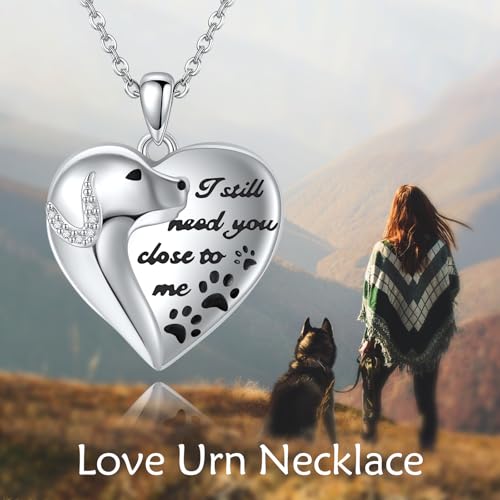 POPLYKE Pet Ashes Necklace 925 Sterling Silver Dog Cremation Jewelry Pet Urn Necklace for Ashes Keepsake Jewelry for Pets Dogs and Cats Ashes Necklace A