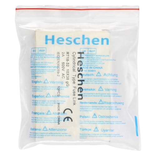 Heschen Cylindrical Ceramic Tube Fuse Link RT18-32 (RO15) 10 * 38 mm 2A 500V CE TüV Pack of 10