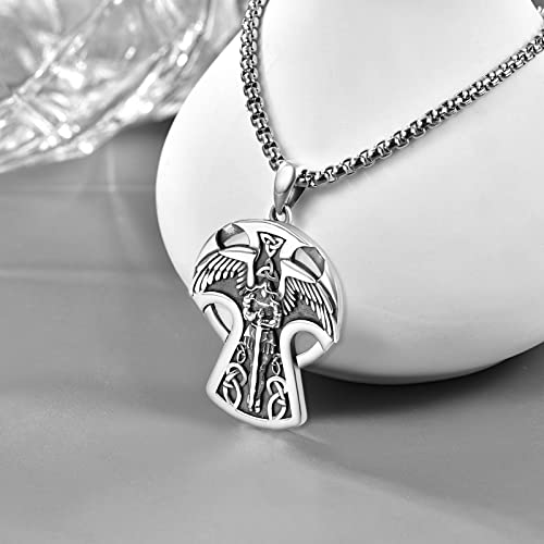 KINGWHYTE Celtic Cross Saint Michael Necklace 925 Sterling Silver for Men