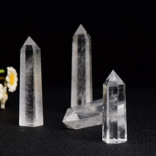 1Pc Natural Clear Quartz Crystal Tower 3.6-4.3" Healing Crystal Wand 6 Faceted Chakra Reiki Meditation Therapy 3.54-4.33”（9-11cm）