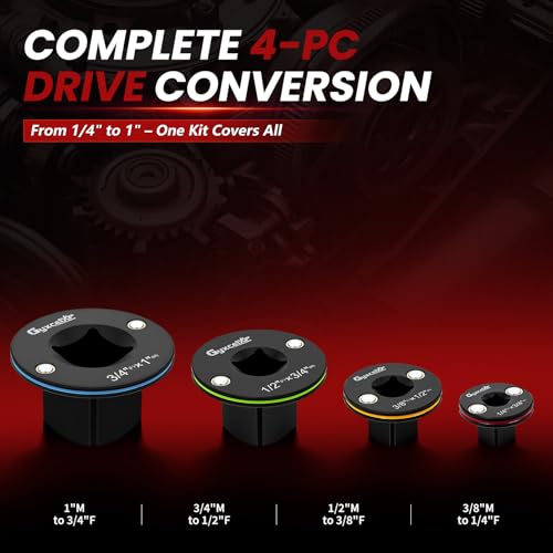 Gyxcelxp 4-piece low-profile impact socket adapter set in Cr-Mo steel for tight spaces