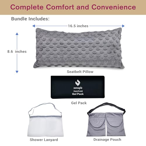 Zomaple Mastectomy Pillow - Post Surgery Pillow, Mastectomy Recovery Must Haves, Breast for After Heart Surgery, Reduction & Augmentation Patients Sleeping, Recovery Seatbelt Protection-Surgery Gift Charcoal Grey