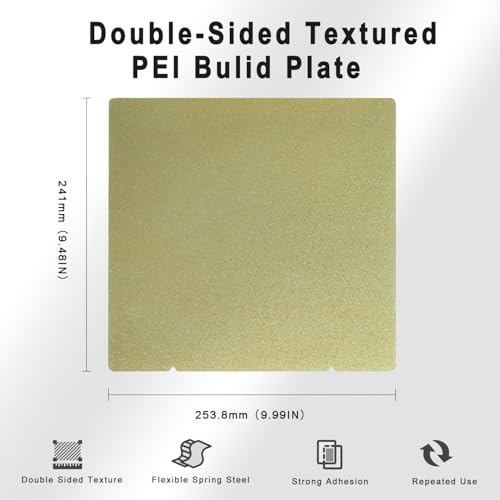 Prusa MK4 Core One PEI Build Plate, Double Sided PEI Flexible Removal Spring Steel Sheet Plate 241x253.8mm, Prusa 3D Printer Accessories Replacement Prusa 253.8x241mm Double Sided Textured Golden PEI