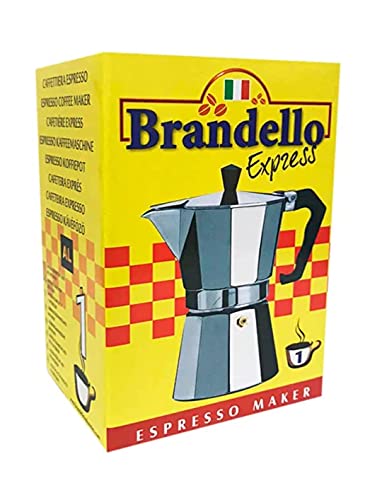 Aluminum Espresso Stovetop Coffee Maker Silver 1 Cup Moka Pot Cuban Coffee Maker (Brandello Express)