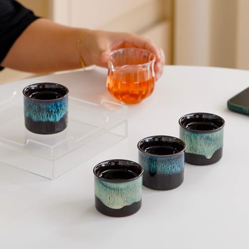 Espresso Cups Set of 2, Ceramic Espresso Cups, Expresso Shots Cups, 2.5oz Tea Cups, Demitasse Cups (4, full magic/full magic blue) 4