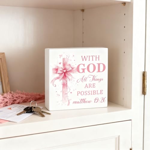 Christian Decor for Women Pink Bible Decor Inspirational Gifts Wooden Sign
