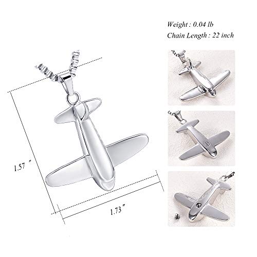 XSMZB Airplane Cremation Jewelry for Ashes Pendant Stainless Steel Memorial Urn Necklace for Human/Pet Keepsake Ashes Jewelry Silver