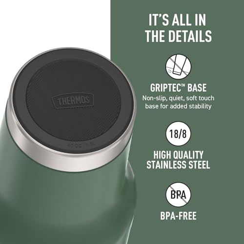 THERMOS Stainless Steel Cup Holder Mug - 40 Ounce, Alpine Green - Insulated Tumbler with Lid and Straw, Plus Leak-Resistant Slide Lock Tritan Straw 40 Ounces