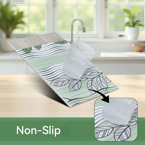 FIFTY FEET Green Leaves Shelf Liner for Kitchen Cabinets, 18 x 96 Inch x 5 Roll Non Adhesive Non Slip Drawer Liner, Washable Cabinet Liner for Shelves & Drawers 18*96inch*5 Roll