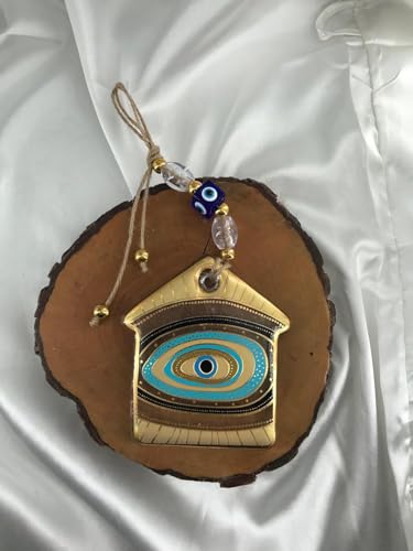 Handmade Glass Evil Eye Wall Hanging — Spiritual Protection & Boho Home Décor — Housewarming Gift— Small & Large Sizes (House Large) House Large