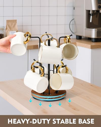 HULISEN 360° Rotating Mug Tree, Coffee Mug Holder for Large Cups, 8 Hooks
