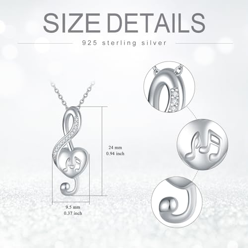 VONALA Music Necklace 925 Sterling Silver Music Note Heart Pendant Musical Necklace Cubic Zirconia Musical Jewellery Gift for Women Girls Music Note Urn
