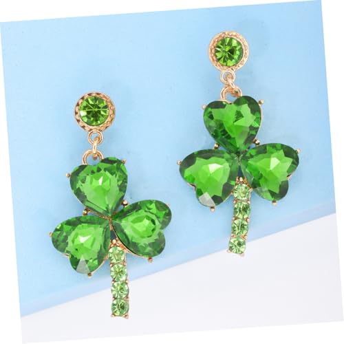 Shamrock Earrings for Women Rhinestone Drop Earrings Green Leaf Irish Holiday Jewelry Party and Celebration Accessory