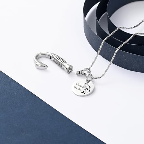 constantlife Cremation Jewelry for Ashes Urn Memorial Necklace Fish Hook Design Stainless Steel Pendant Keepsake Ashes Holder Always In My Heart-Silver