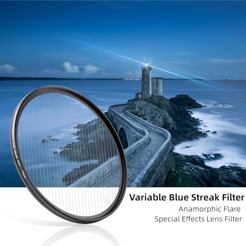 GREEN.L 67mm Blue Streak Lens Filter, Premium Optical Glass 360°Rotatable Anamorphic Flare Camera Lens Effect Filter