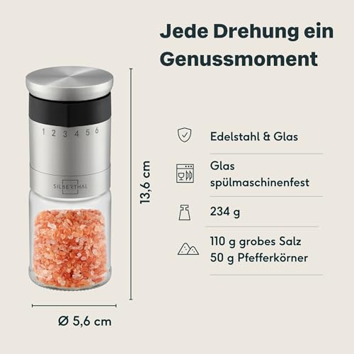 SILBERTHAL Salt and Pepper Mill - 6 Levels Gewürzmühle Mahlgrad außen