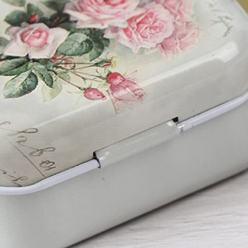 32Pcs Mini Flower Tin Trinket Jewelry Organizer Box Tinplate Storage Case with Lid Small Rectangular Bead Container for Storage of Small Items, Crafts, Christmas stocking stuffers(flower) Floral