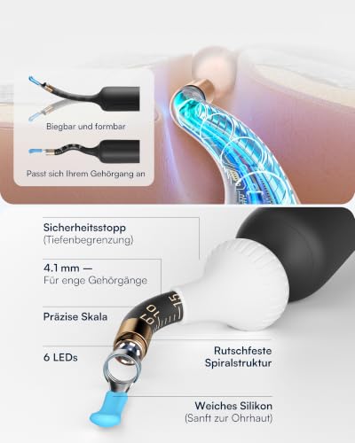Bebird Ear Wax Remover with Camera, 1920P HD Flexible Ear Cleaner with Tweezers, Interchangeable Tips, Black Gold