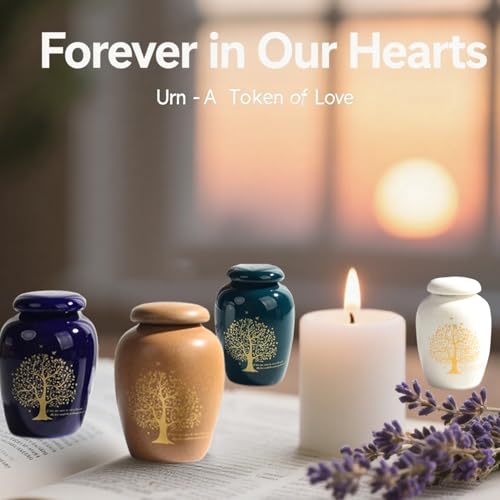 Small Ceramic Urns for Human Ashes Set of 4, Mini Keepsake Urns with Tree of Life Design, Elegant Memorial Decorative Urns Sharing with Families, 2" ×2.8", Tree