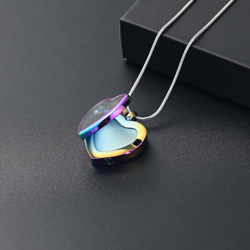 Cremation Jewelry Necklace - Heart Shaped Memorial Picture Lockets for Ashes - Stainless Steel Keepsake Urn Pendants That Holds Pictures & Photos Rainbow