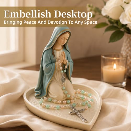 Blessed Mother Mary Statue - 5 Inches Virgin Mary Statue Elegant Home Decor, Saint Mary and Cross Necklace Chain Figurines for Office Desk, Bookshelf, Indoor Decorations Rosary-mary