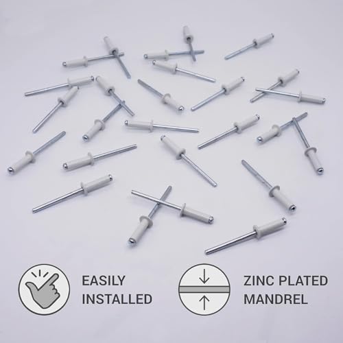 Generic painted blind rivets, 5/32 x 9/16 inch, dome head, aluminum with steel mandrel, grey white RAL 9002