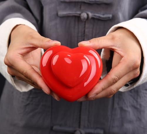 Mini Ceramic Heart-Shaped Urns for Cremation Keepsake (Red)