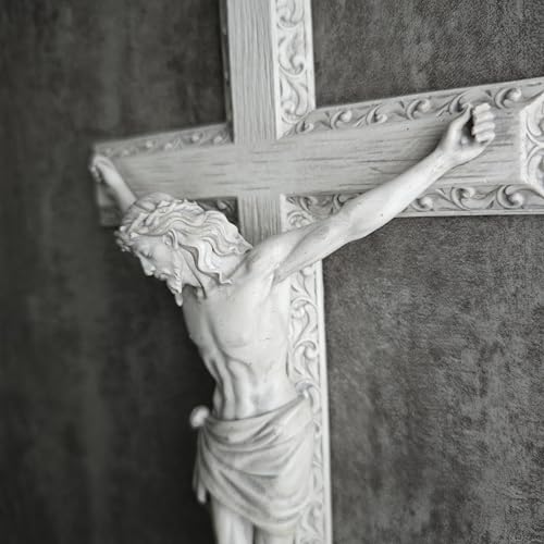 BC Catholic Crucifix Wall Cross 12" H Jesus Cross Wall Decor 12.2"L x 6.3"W White
