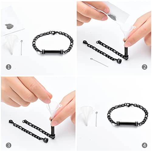 Cylinder Cremation Bracelet for Ashes Urn Jewelry Stainless Steel Memorial Keepsake Urn Bracelet Bangle Ashes Holder Black