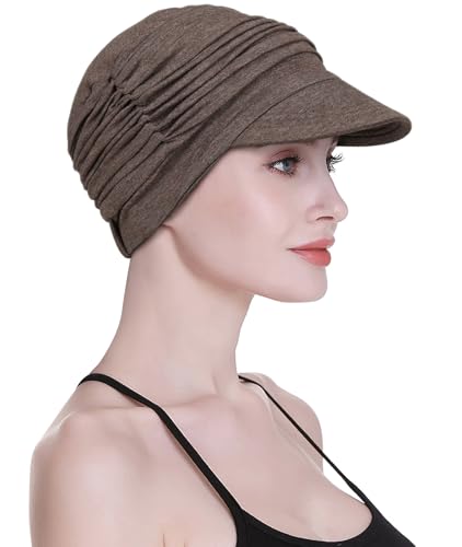 Soft Hats for Chemo, Women’s Bamboo Baseball Cap, Hair Loss Turbans Dark Brown Heather Grey
