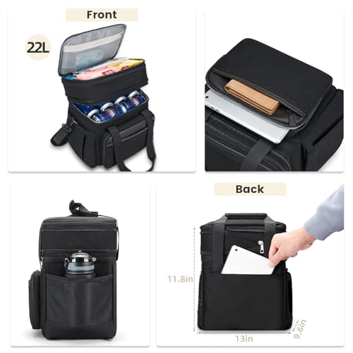 holuxer Lunch Bag & Lunch Box for Men Women - Large Double Deck Soft 22L Black