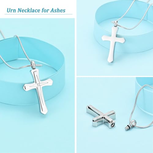 Stainless Steel Cross Urn Necklace for Ashes - Memorial Keepsake Pendant with Gift Box, Screw Top Seal Design, 20" Chain Included, Cremation Jewelry for Ashes Holder Silver