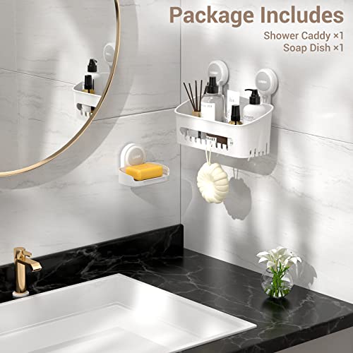 LUXEAR Shower Caddy Suction Cup 2 Pack Suction Shower Basket + Soap Dish Holder NO-Drilling Removable One Second Installation Shower Organizer Powerful Waterproof Bathroom Caddy Storage Large*1 Small*1