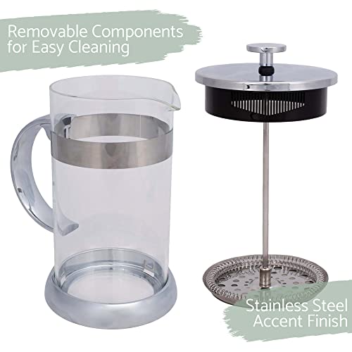 Elanze Designs Stainless Steel 1 Liter Glass French Press Coffee and Loose Leaf Tea Maker 1 liter Stainless Steel