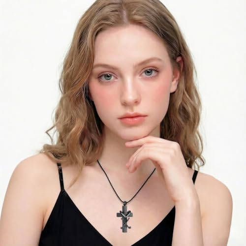 zeqingjw Cross Urn Necklace for Ashes for Men Women Stainless Steel Cremation Golf Clubs Jewelry Ashes Keepsake Memorial Pendant Ash Holder of Loved Ones Black