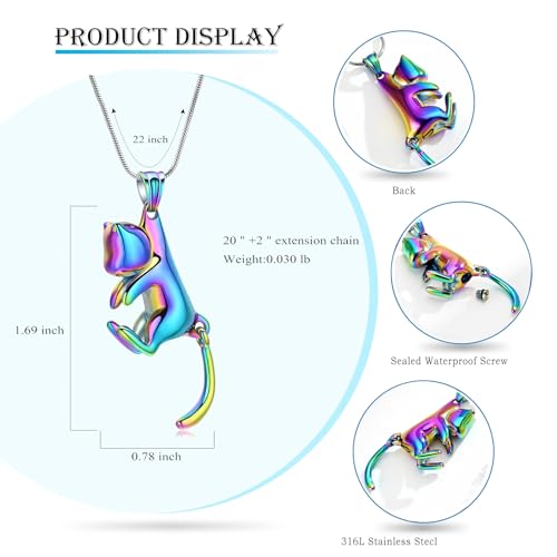 Hearbeingt Cat Urn Necklace for Ashes Pet Cremation Jewelry Ash Pendant Colorful