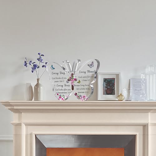 Christian Gifts for Women Men, Butterfly Inspirational Signs Bible Verses Religious Gifts for Mom Sister Coworker, Religious Spiritual Home Decor, Retirement Gifts 5.9x3.9x0.5 inches