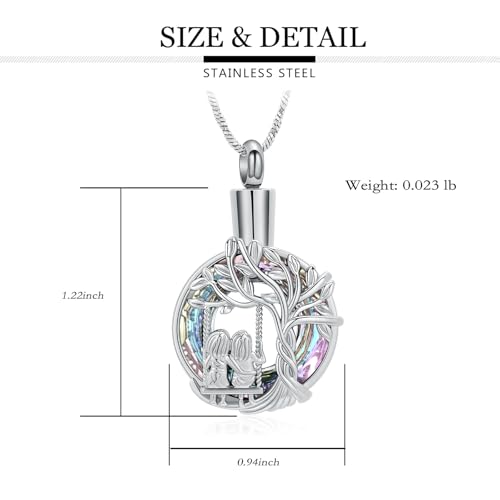Yinplsmemory Cremation Jewelry Tree of Life Urn Necklace for Women Ashes Keepsake Jewelry for Sister for Ashes Silver-purple