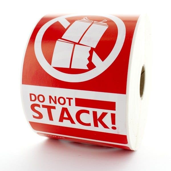 Do Not Stack Labels – 3" x 5", Red, Semi-Gloss, Permanent Adhesive, Warning Labels – Pallet, Carton & Packaging Use – 500 Labels per Roll | LabelValue