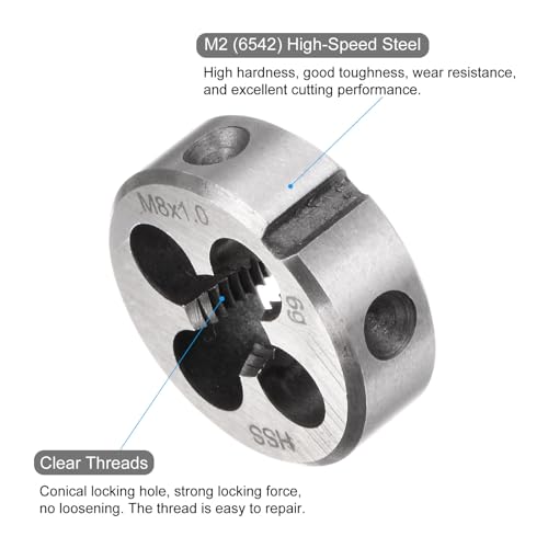 QUARKZMAN Round Die Metric M8 x 1 Thread (Right) High Speed Steel (HSS) Die Repair Tool