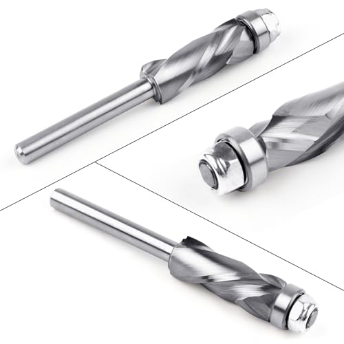 EANOSIC extra-long bottom bearing spiral flush trim router bit with 1/4-inch shank and cutting edges