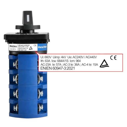 Heschen Universal Rotary Cam Selector Changeover Switch SZW26-63/D404.4 660V 63A ON-OFF-ON 3 Position 4 Phase 16 Terminals,Suitable For Manually Switching AC Circuits