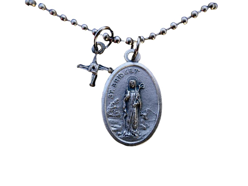 Saint Bridget Medal Necklace, Bridget Cross, 30" Stainless Steel Ball Chain, Patron Saint, Irish Gift, Embolic, Confirmation