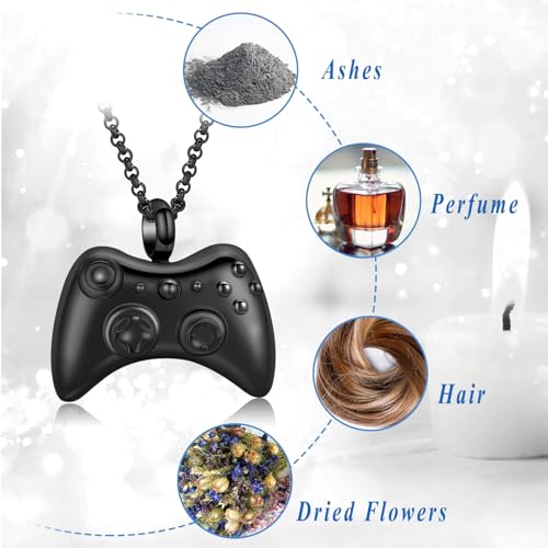 Urn Necklace for Human Ashes Game Controller Cremation Jewelry for Ashes Gamepad Memorial Pendant Hip-Hop Necklace Gift for Men Boy Black